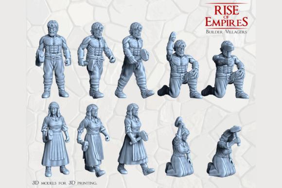 Builder Villagers and 🧱 Rise of Empires: A Detailed Look at the 28mm Scale STL Miniature Set