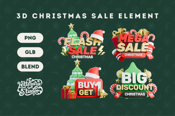 Enhance Your Holiday Designs with 3D Christmas Sale Element 01